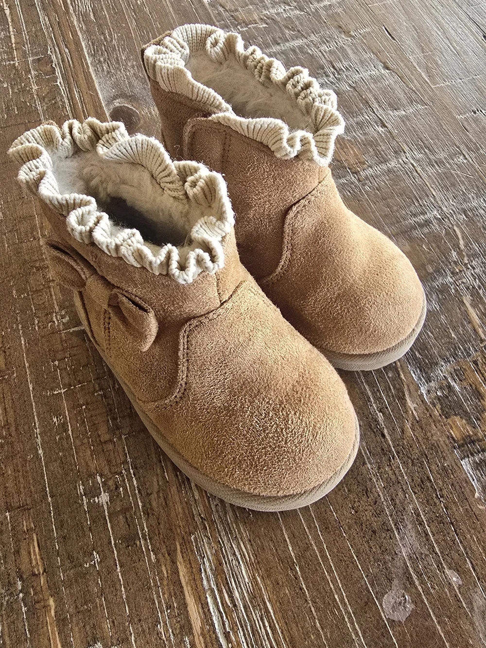 Toddler Faux Suede Ruffle Ankle Boots - Tan